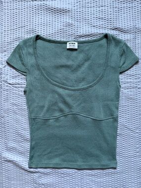 Cotton On Sage Green Scoop-Neck Ribbed Cap Sleeve Top
